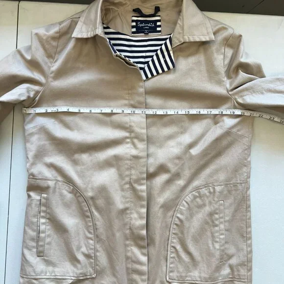 Splendid Beige Barn Coat Stripe Lining Preppy Coastal Jacket L French Girl - Picture 11 of 15